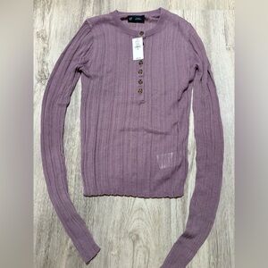 Sheer Rib Henley Sweater in Amethyst Purple - Gap